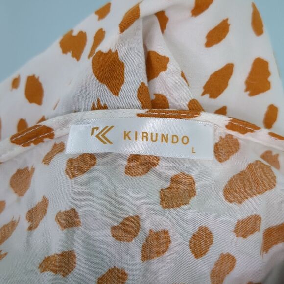 KIRUNDO Leopard Mini Dress V Neck Embroidered Floral Bohemia Babydoll large - Picture 5 of 6